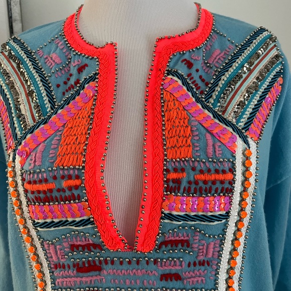 J. Crew Blue Embellished Sequin Pull Over Sweater Size Small - Picture 4 of 9